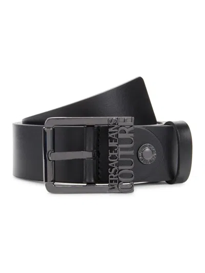 Versace Jeans Couture Men's Frame Buckle Logo Leather Belt In Black