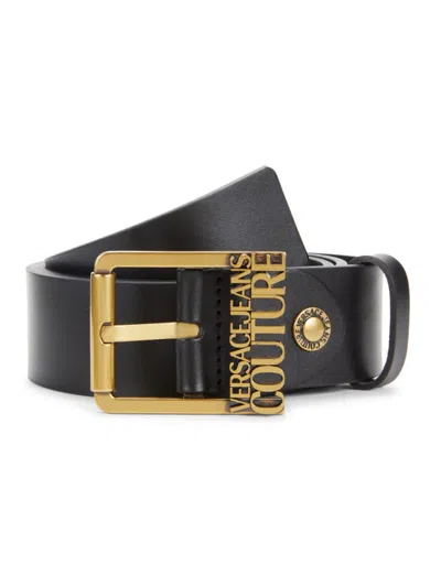 Versace Jeans Couture Men's Frame Buckle Logo Leather Belt In Black