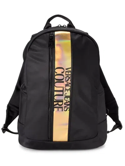 Versace Jeans Couture Range Iconic Logo Backpack In Black Gold