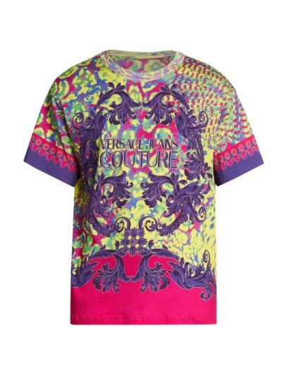 Versace Jeans Couture Men's Logo Baroque Tie-dye T-shirt In Acid