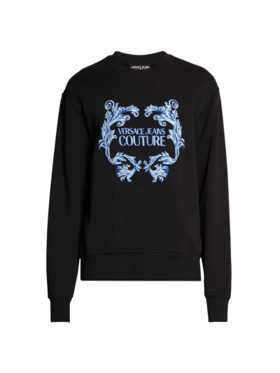 Versace Jeans Couture Men's Logo Fleece Crewneck Sweatshirt In Black