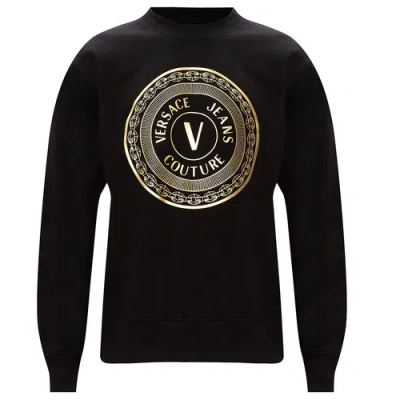 Pre-owned Versace Jeans Couture Mens Sweater Black Gold Logo Cotton Pullover Size Xs S M L