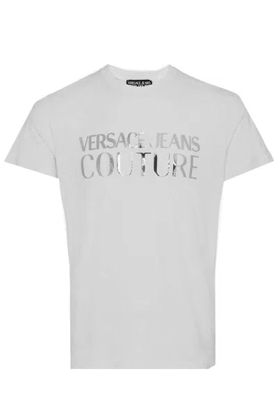 Versace Jeans Couture Men's White Silver Metallic Logo Short Sleeve T-shirt