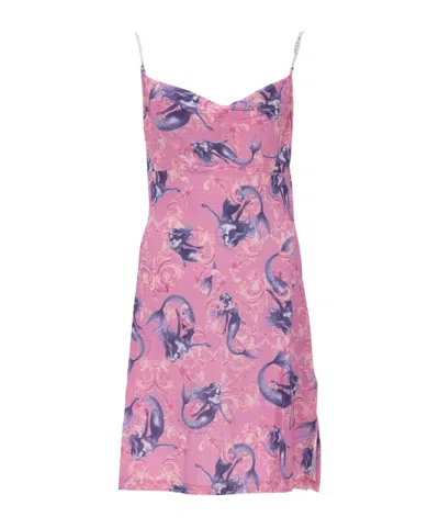 Versace Jeans Couture Mermaid Print Slip Dress In Pink