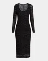 Versace Jeans Couture Mesh Logo Bodycon Midi Dress In Black