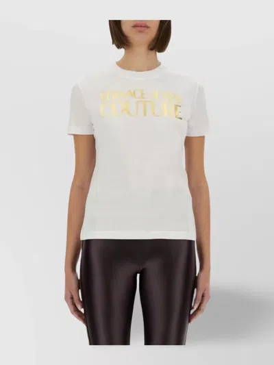 Versace Jeans Couture Metallic Logo Crew Neck T-shirt In Brown