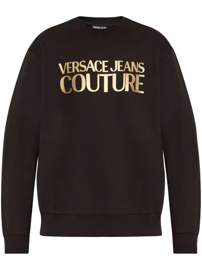 Versace Jeans Couture Thick Foil Black Cotton Sweatshirt And Metallized Logo Print Versae Jeans Couture Man