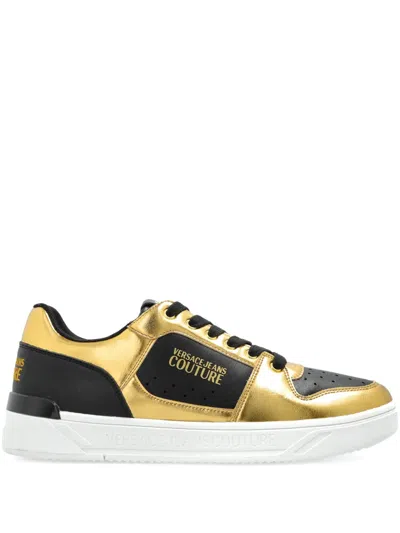 Versace Jeans Couture Metallic-panel Sneakers In Gold