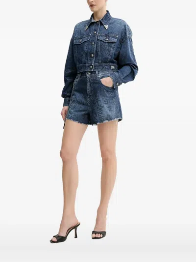 Versace Jeans Couture Metallic-print Denim Jacket In Blue