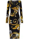 Versace Jeans Couture Midi Dress Featuring Signature Barocco Print In Black