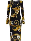 Versace Jeans Couture Midi Dress Featuring Signature Barocco Print In Black