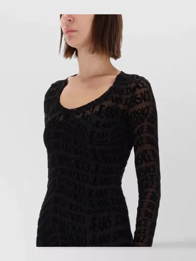 Versace Jeans Couture Midi Dress With Long Sleeves And Sheer Fabric In Black