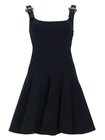 Versace Jeans Couture Mini Abito Con Fibbie "baroque" In Blue