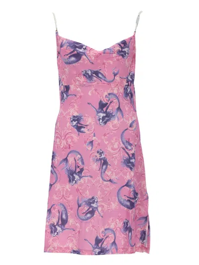 Versace Jeans Couture Draped Neckline Dress Spaghetti Straps Mermaid In Pink