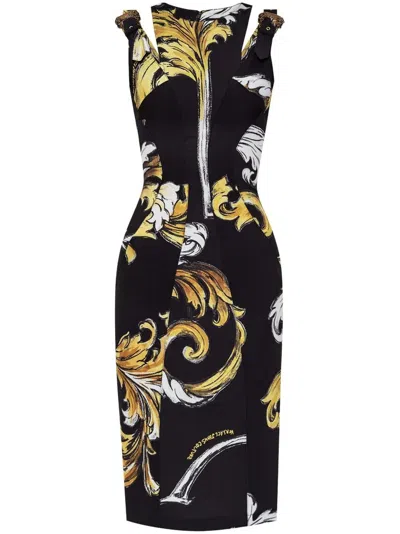 Versace Jeans Couture Mini Dress Buckles Easy Barocco Out In Black