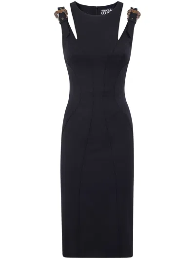 Versace Jeans Couture Mini Dress Buckles Tecno Light In Black