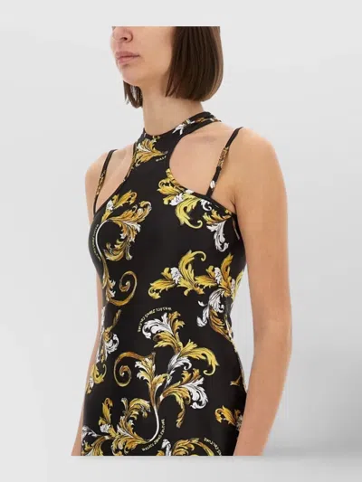 Versace Jeans Couture Mini Dress "outline Baroque" Print In Black