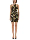 Versace Jeans Couture Mini Dress With "outline Baroque" Print In Black