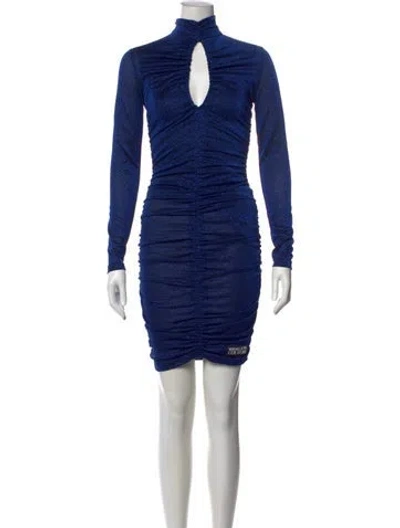 Pre-owned Versace Jeans Couture Mock Neck Mini Dress In Blue
