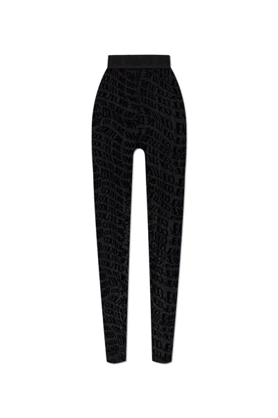 Versace Jeans Couture Monogram Leggings With A Velvety Finish In Black