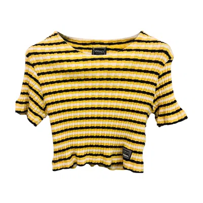 Pre-owned Versace Jeans Couture Multi Colours Stripe Cotton Cropped Top In Orange