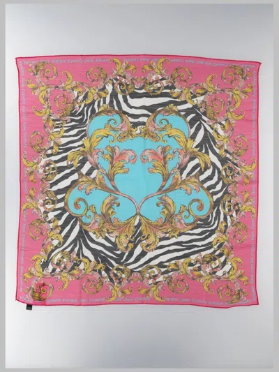 Versace Jeans Couture Multicolor Baroque Printed Scarf In Pink