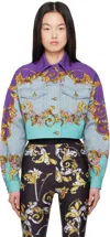 Versace Jeans Couture Multicolor Outline Barocco Denim Jacket In E322 Iris Purple