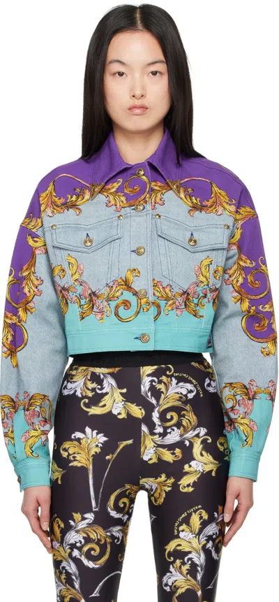 Versace Jeans Couture Multicolor Outline Barocco Denim Jacket In E322 Iris Purple