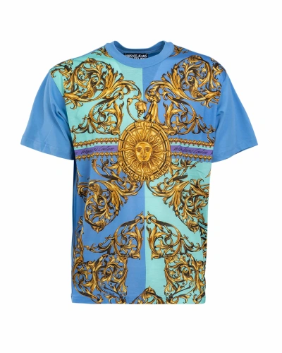 Versace Jeans Couture Multicolor T-shirt With "garland Sun" Print In Blue