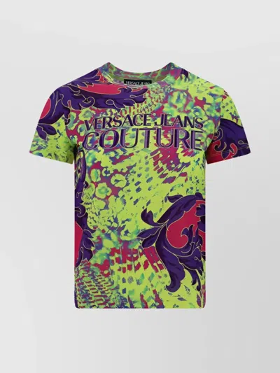 Versace Jeans Couture Multicolored Graphic Print Cotton T-shirt In Blue