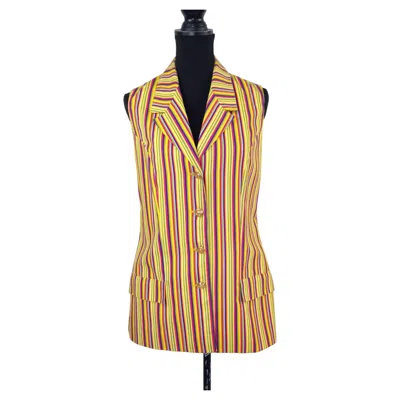 Pre-owned Versace Jeans Couture Multicolored Vintage 1990s Striped Vest In Beige