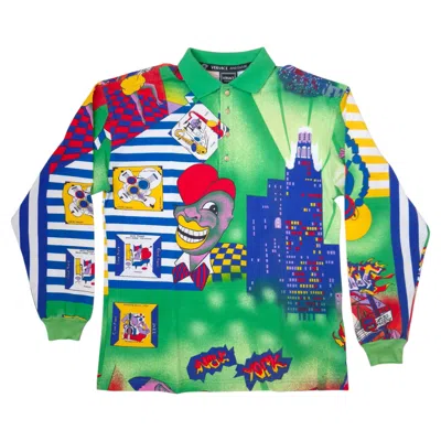 Pre-owned Versace Jeans Couture New York Jazz Long Sleeve Jersey, Vintage 1990s In Blue