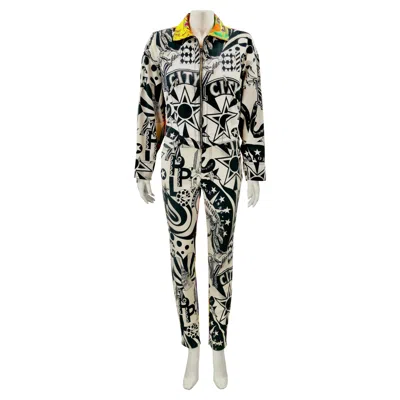 Pre-owned Versace Jeans Couture New York Pop Art Print Suit Jeans And Bomber 90's In Gray