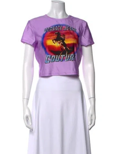 Pre-owned Versace Jeans Couture Nylon Graphic Print Crop Top In Multi