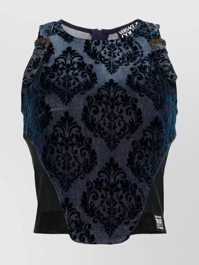 Versace Jeans Couture Ocean Top With Baroque Buckle Detail In Black