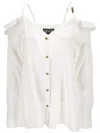 Versace Jeans Couture Off-shoulder Shirt With Embellished Buttons In 白色