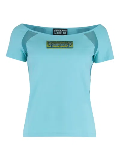 VERSACE JEANS COUTURE OFF-SHOULDER MESH-PANELLED TOP