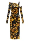 Versace Jeans Couture Off-shoulder Patterned Midi Party Dress In Multi