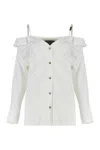 Versace Jeans Couture Off-shoulder Shirt With Embellished Buttons In White
