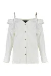 Versace Jeans Couture Off-shoulder Shirt With Embellished Buttons In White
