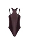 Versace Jeans Couture Racerback Bodysuit Metallic Hardware Straps In Brown