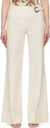 Versace Jeans Couture Off-white Baroque Buckle Trousers In White