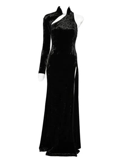 Versace Jeans Couture One-sleeve Velvet Maxi Dress In Black