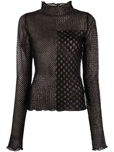 Versace Jeans Couture Open-knit Roll-neck Jumper In Schwarz