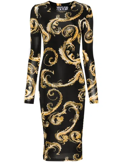 Versace Jeans Couture Chromo Couture-print Midi Dress In Black