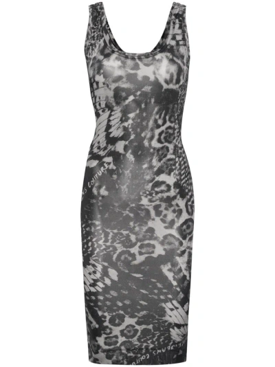 Versace Jeans Couture Animalier-print Jersey Dress In Black  