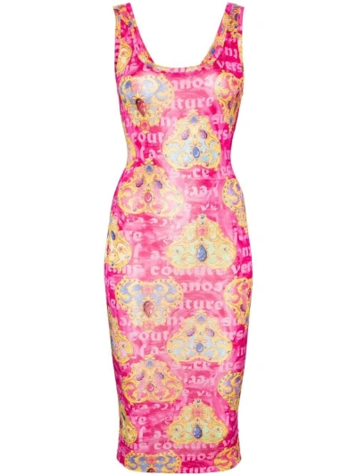 Versace Jeans Couture Heart-couture-print Jersey Dress In Pink
