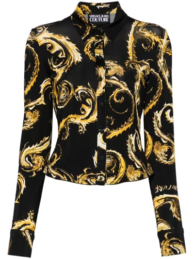 Versace Jeans Couture Organzino Shirt In Black Gold