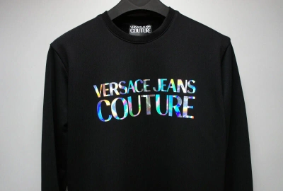 Pre-owned Versace Jeans Couture Original  Holographic Logo Men Black Sweatshirt-