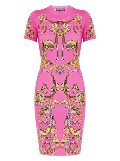Versace Jeans Couture Outline Barocco T-shirt Mini Dress In Pink
